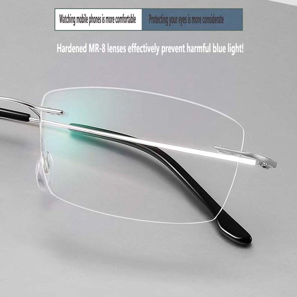 WZX Gafas de Lectura de vanguardia sin Marco Gafas de Lectura antifatiga ultraligeras Gafas de computadora Gafas de Lectura para Ancianos sin Marco para Hombre Luz Anti-Azul multifocal