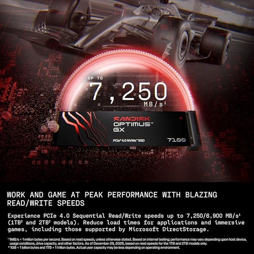 Image of SANDISK 1TB Optimus GX 7100 NVMe SSD - PCIe Gen 4, M.2 2280, Up to 7,250 MB /s Read Speed - SDSP71100TAN