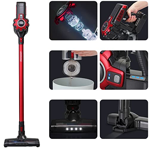 Aspirateur Balai sans Fil 4en1 120W Buses brosses LED autonomie 40 Minutes Multifonction Nettoyage Maison Gris/Rouge - Image 8
