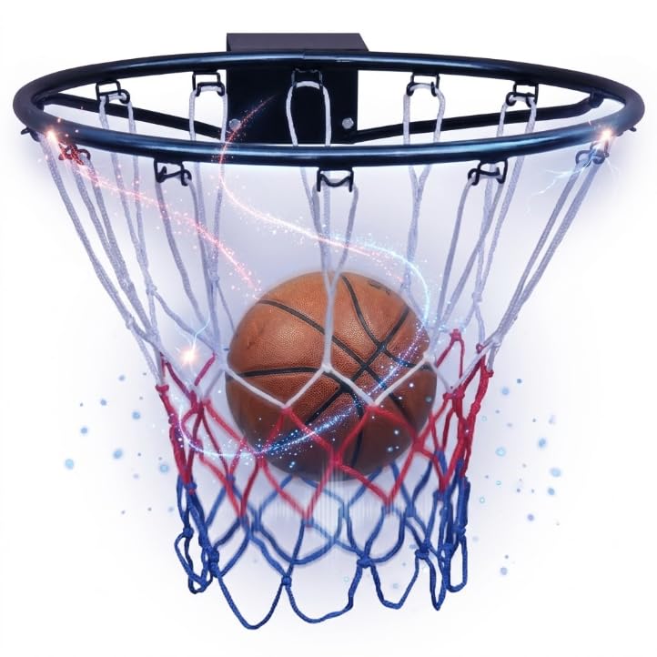Canestro da basket da 45 cm, anello di ricambio per montaggio a parete, set di canestro da basket resistente alle intemperie, con rete, fissaggio a parete, per adulti e bambini, nero verniciato a