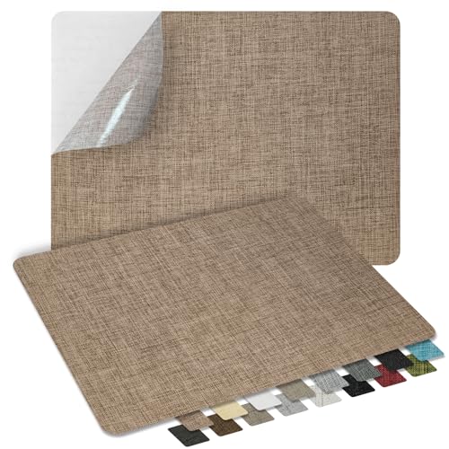 ZESION 2Pcs Self-Adhesive Linen Fabric Patches, Quick Repair for Sofas, Tents, Car Seats/8" x 13", Coffee Color