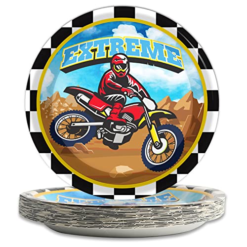 Image of gisgfim 24 Pcs Dirt Bike Paper Plates 7'' Disposable Dirt Bike Birthday Party Supplies Motorcycle Theme Dessert Plates Decorations Motocross Tableware Favor For Boys