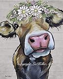 Cow Art Print, Daisy Flower Crown Cow Print, Cow Gifts for Cow Lovers