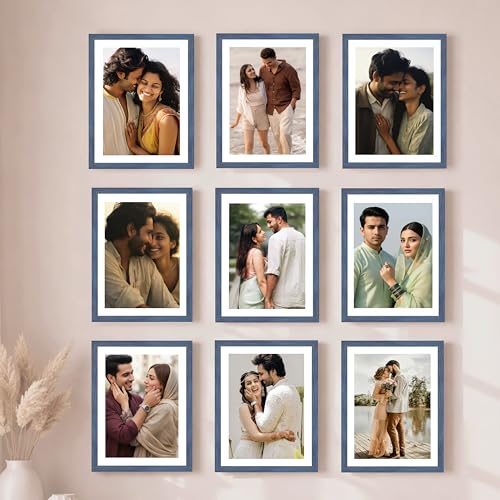 Image of Art Street Premium Photo Frame for living room, Classic Aesthetic Design Photo Frames for Photograph, Art Work, Kids Room Set of 9 (6x8 Inch, Blue)