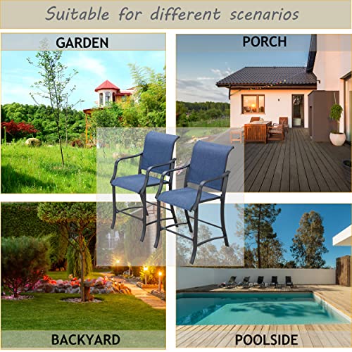 Image of LOKATSE HOME 2 Pieces Outdoor Counter Height Bar Stools Patio Furniture Metal Armchair Set, Blue