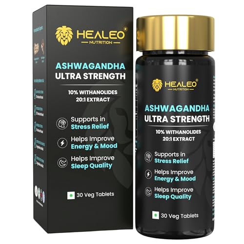 Image of Healeo Ashwagandha Ultra Strength 710mg - 10% Withanolides, 20:1 Extract, 2x Stronger than KSM 66 Ashwagandha - Anxiety & Stress Relief, Energy & Mood Enhancer - Lab Tested - 30 Veg Tablets