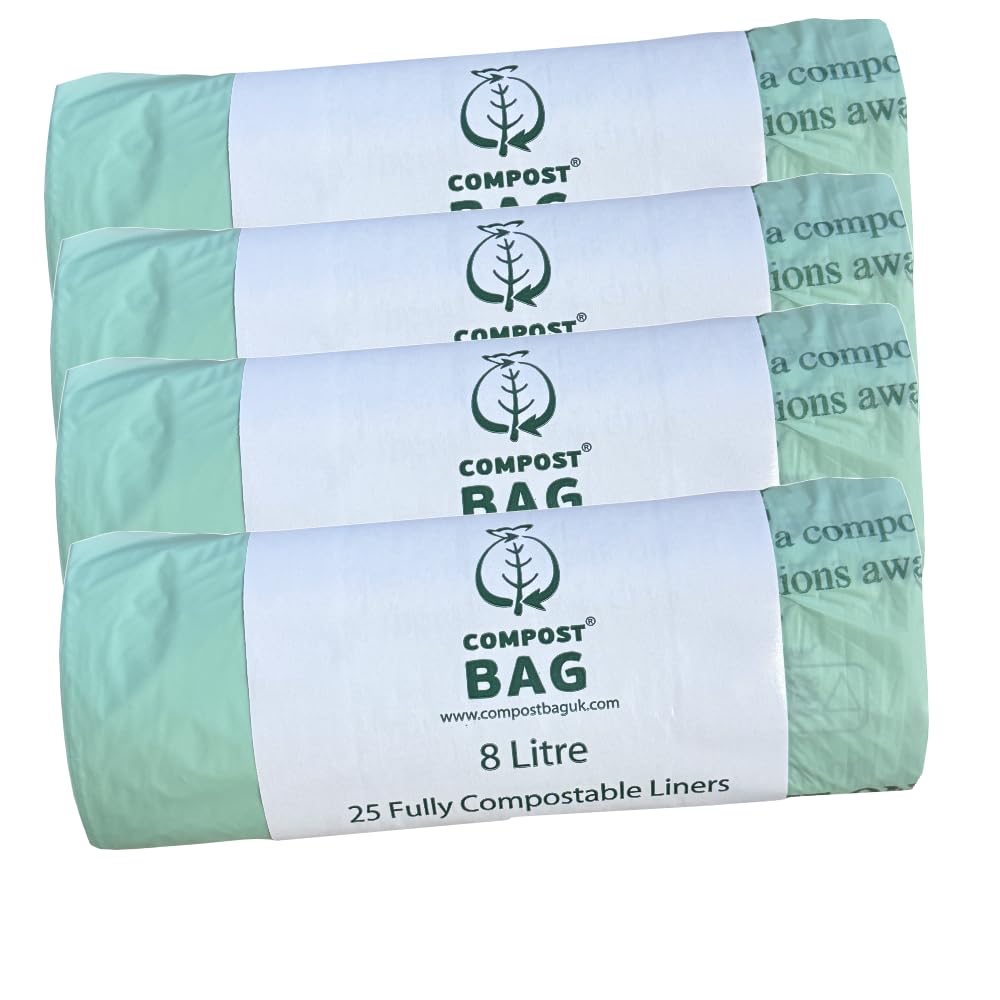 Caddy Liners Direct Green Compostbag 8 Litre (8L) X 100 Bags (4 Roll Pack) - Compostable And Biodegradable Kitchen Food Waste Bio/Compost Caddy Bin Liners - Certified En13432…