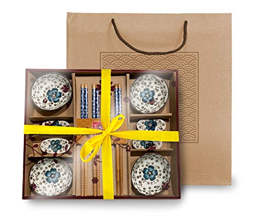 The Asian Table Porcelain Sushi Set â€“ Asian Sushi Tableware â€“ Hand-Painted Chinese Sushi Set â€“ Sushi Dinnerware with Chopsticks and Sauce Trays â€“ Deluxe Sushi Set for 4 â€“ 16 pcs Asian Sushi Tableware
