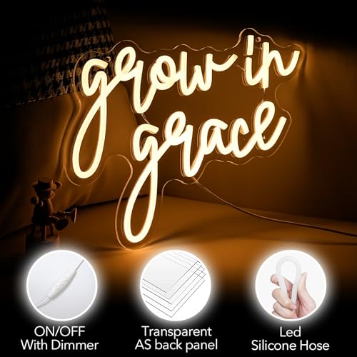 Image of Grow In Grace Neon Sign For Wall Decor, Usb Powered Neon Religious Sign, Art Aesthetic Bible Verse Decor, Home Bedroom Wall Decor, Church Inspirational Quotes Gift For Christians(13.4 X 10.2 In)