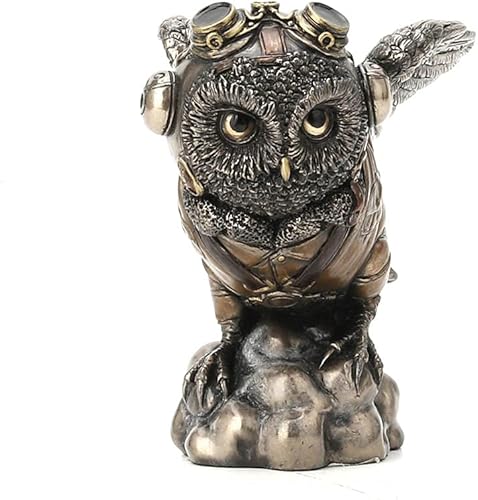 Miniatura 2 de Veronese Design 4 1/8 "Flying Ace Aviator Owl Steampunk Estatua de resina bronceada fundida en frío Estatua Animal Estatua Militar Coleccionable