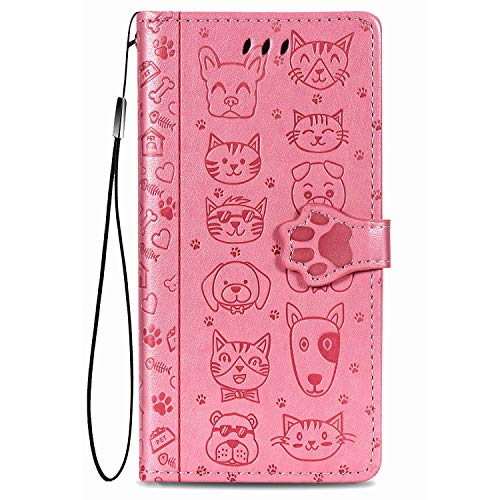 Fertuo Cover per Xiaomi POCO M3 Pro/Redmi Note 10 5G, Custodia Portafoglio a Libro in Pelle Flip Cover con Porta Carte, Chiusura Magnetica [Gatto Cane] Case Antiurto per POCO M3 Pro, Rosa