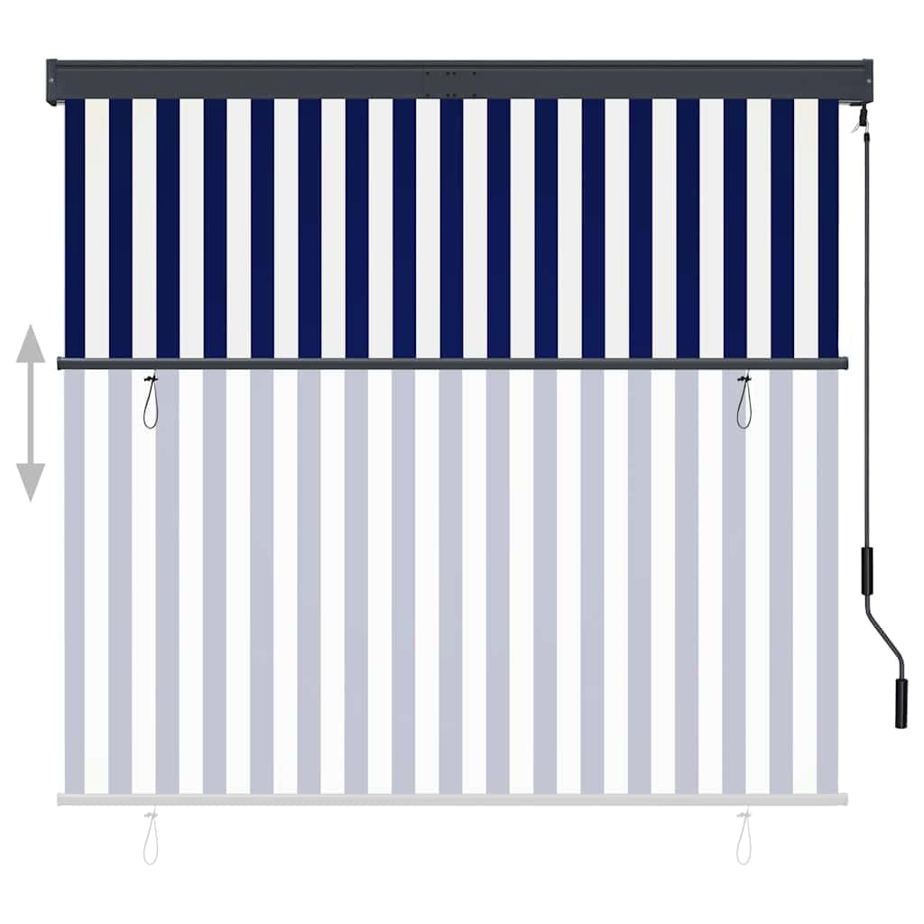 Hothingwell Roleta zewnętrzna 160x250 cm niebiesko-biała, oddychająca poliestrowa pionowa zasłona z powłoką PA, aluminiowy przedni pręt i stalowa kaseta, mechanizm korbowy