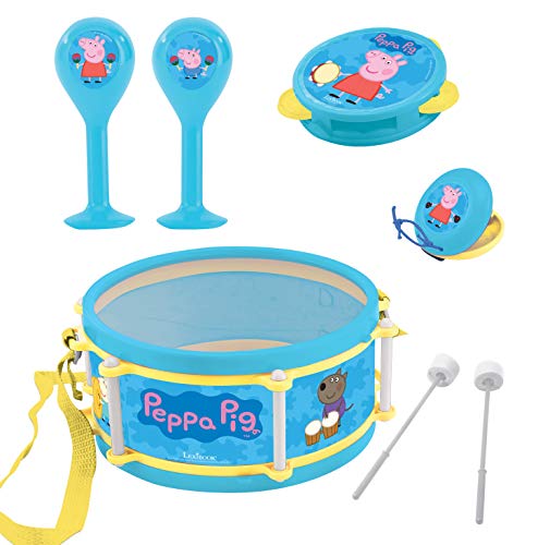 Lexibook, Peppa Pig, Set met 7 muziekinstrumenten (Drum, Maracas, Castagnet, Harmonica, Blokfluit, Trompet, Tamboerijn), Muzikaal speelgoed, Handig mee te nemen spel, Blauw/Geel, K360PP - Image 4