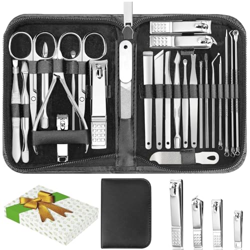 26-Piece-Professional-Manicure-and-Pedicure-Kit-Nail-Clippers-Set-Stainless-Steel-Nail-Care-Tools-with-Travel-Case-Silver-White 26-Piece Professional Manicure and Pedicure Kit, Nail Clippers Set, Stainless Steel Nail Care Tools with Travel Case, Silver White - Image 1