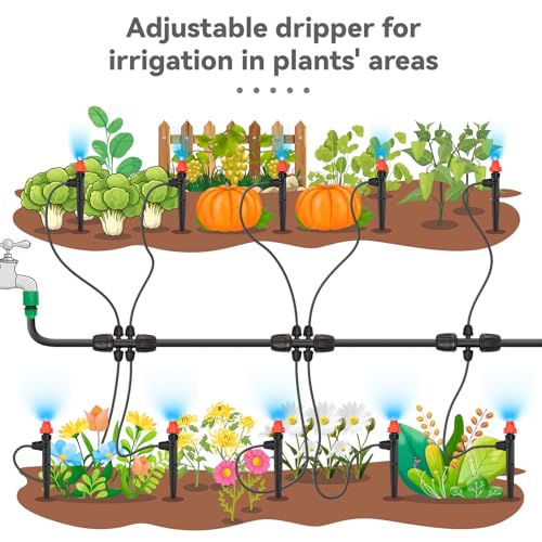 Image of 360 Adjustable Drip Spray Emitters for 1 /4 inch Tubing, 30pcs | Drip Sprinkler Heads for Lock Barb Parts, with Stake, Drip Irrigation System
