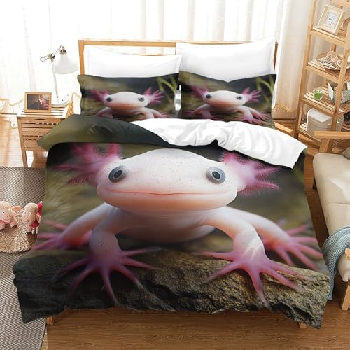Parure de lit axolotl 3D en microfibre résistante et fermeture éclair facile