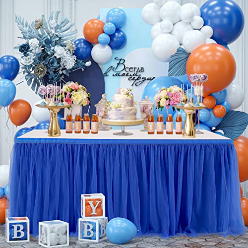 image for Suppromo Royal Blue Tulle Table Skirt for Rectangle Tables or Round Ta