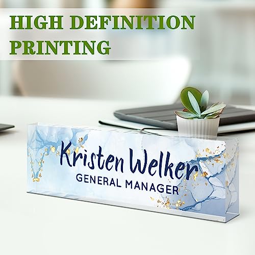 Image of Name Plate for Desk, Desk Name Plate Personalized, Office Decor for Women Men, Acrylic Desktop Accessories, Office Appreciation Gifts for Boss Social Workers Nurse Teacher Employee (Blue /White)
