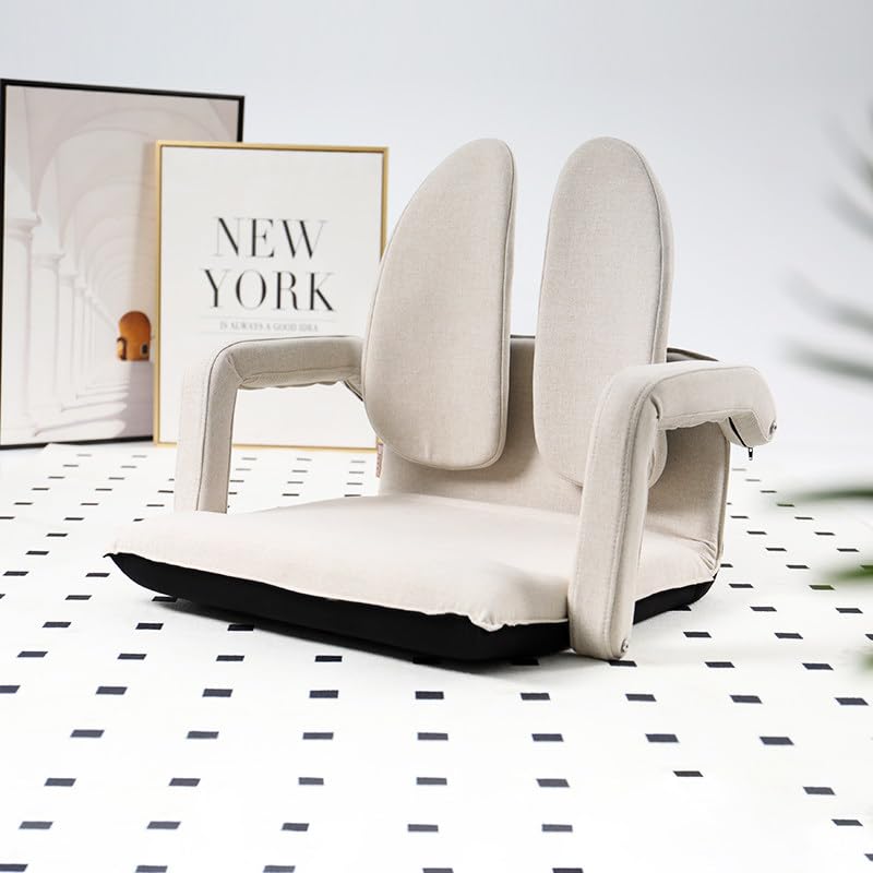 Chaise de sol avec accoudoirs et dossier réglable 42 positions pour salon en cuir anti-griffe