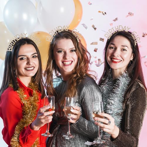 Geburtstag Kronen Mädchen Stirnband, Haarreif Birthday Glitzerndes Strass Haarband, Bling Haarschmuck für Frauen und Mädchen, Party Dekorationen, Geburtstags Kopfschmuck (Gold)
