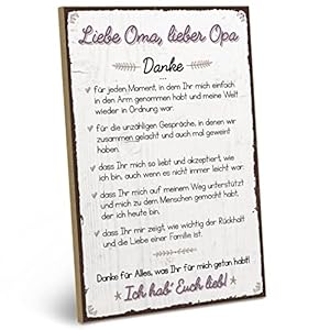 ARTFAVES® Holzschild mit Spruch – Danke Liebe Oma, Lieber Opa | Shabby Chic Vintage Schild | Deko Geschenk zum Thema…