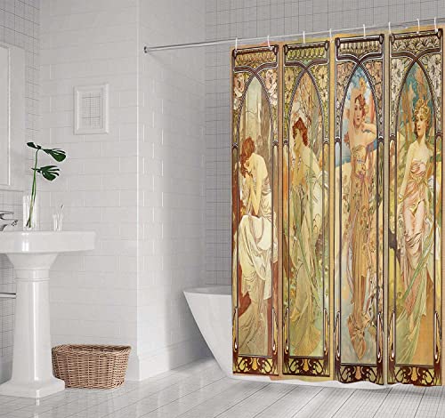 Art Nouveau Shower Curtain,Vintage Fancy Decor for Bathroom,Yellow,72x72In by NTETSN - Used condition - Image 4
