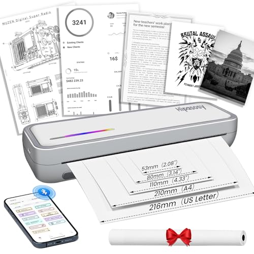 Image of Portable Thermal Wireless Printers for Home Use, Inkless-Bluetooth-Printer Support for A4 Size Thermal Paper Compatible with iOS, Android & Laptop for Tattoo,Travel,Office,White