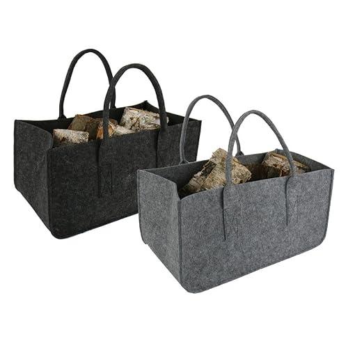Close Up 2er Set Filztasche Kaminholztasche Filzkorb Kaminholzkorb Filz Zeitungsständer Zeitungskorb, Einkaufstasche, ca. 50 x 25 x 25 cm (Hellgrau & Dunkelgrau)