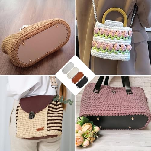 4 Stück Stricken Häkeln Pu Taschenboden, 4 Farbe Oval Boden für Taschen zum Häkeln, Häkeltasche Taschenbode Häkeln mit Löchern Lederboden für Taschen Häkeln , Handtasche Schultertasche Diy Zubehör