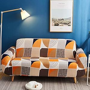HUIJIE Revêtement De Canapé,Super Stretch Moderne Canapé Couvre Ensemble Géométrique Jacquard Élastique Canapé Couverture, pour Salon Pets Coin L Forme De Canapé Orange Couverture, 2Pc Taie D’Orei