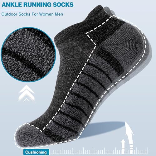 6 Pairs Ankle No Show Running Hiking Athletic Socks for Men Women Sport Cushioned Black Grey Socks2