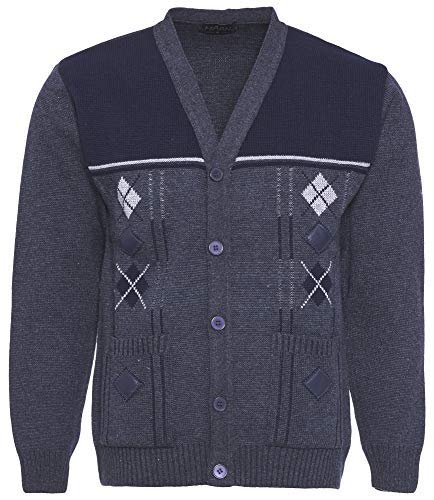 Maan Store Cardigan tricoté à col en V pour homme avec poches avant et fermeture à bouton - Bleu - X-Large thumbnail