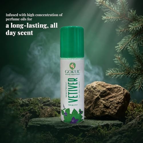 Image of GOKUL Vetiver Perfume Spray | Earthy Woody Vetiver Fragrance | Long Lasting Body Spray for Men & Women | Refreshing Traditional Scent 30ml