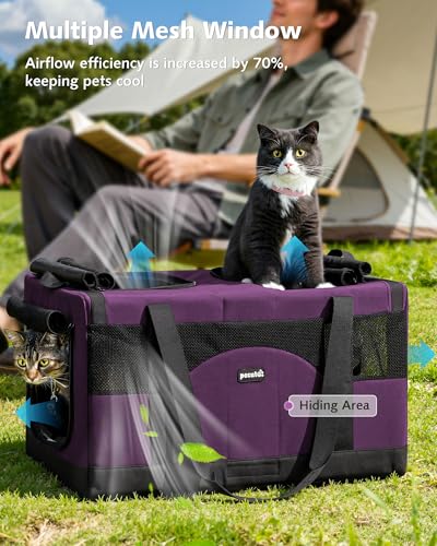 Image of Pecute Cat Carrier, Soft Double Pet Crate for 2 Cats Travel, Purple