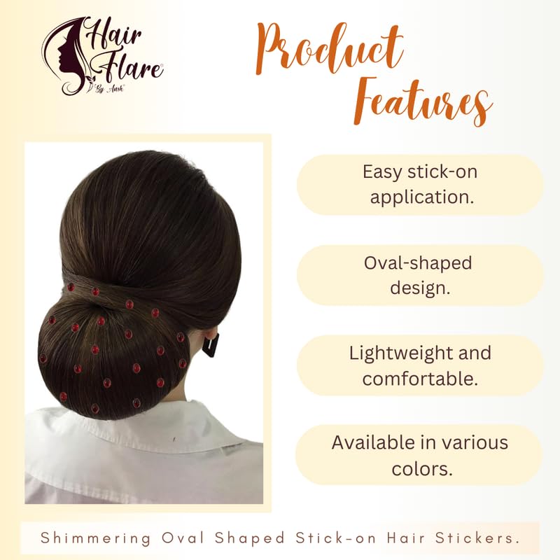 Image of Hair Flare Shimmering Oval Hair Stickers: Easy Stick-On Hair Accessories, 36 Pieces per Pack 2869 Maroon