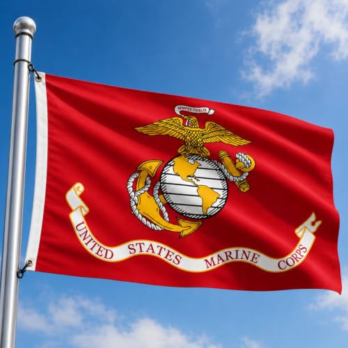 Image of Ahfulife 2pcs US Marine Corps USMC Military Flags 3x5 FT for Outside - Double Side with 2 Brass Grommets for Garden Street Decoration Indoor Outdoor