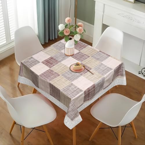 Image of Dakshya Industries PVC Waterproof Square Table Cover 48x48 Inch for 4 Seater Dining Table | Floral Printed Oilproof Stain Resistant Washable Plastic Table Cover, Check