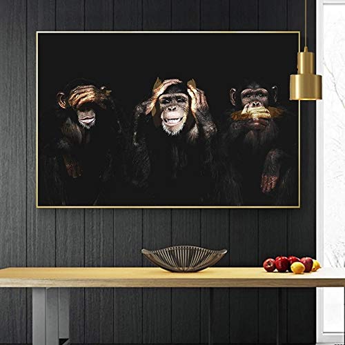Toile singe gorille noir et blanc 70x100cm pour déco salon