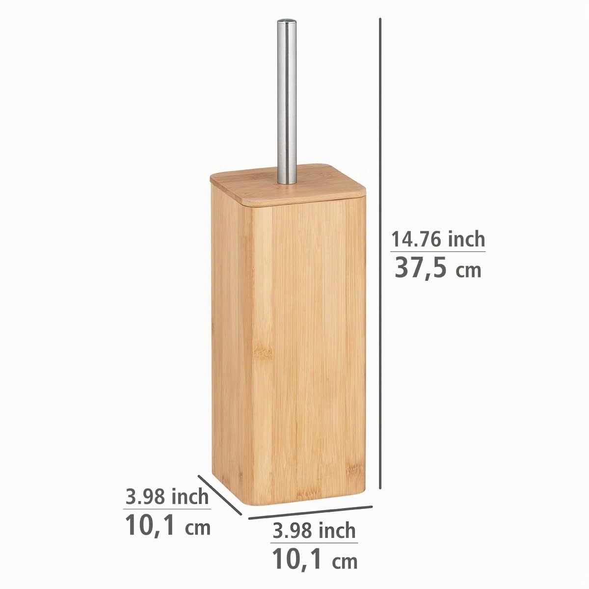 WENKO Set WC Bambusa, scopino chiuso in bambù ecosostenibile, scopino WC nero sostituibile Ø 8 cm, portascopino WC incluso scopino per toilette, 10,1 x 37,5 x 10,1 cm, colore naturale