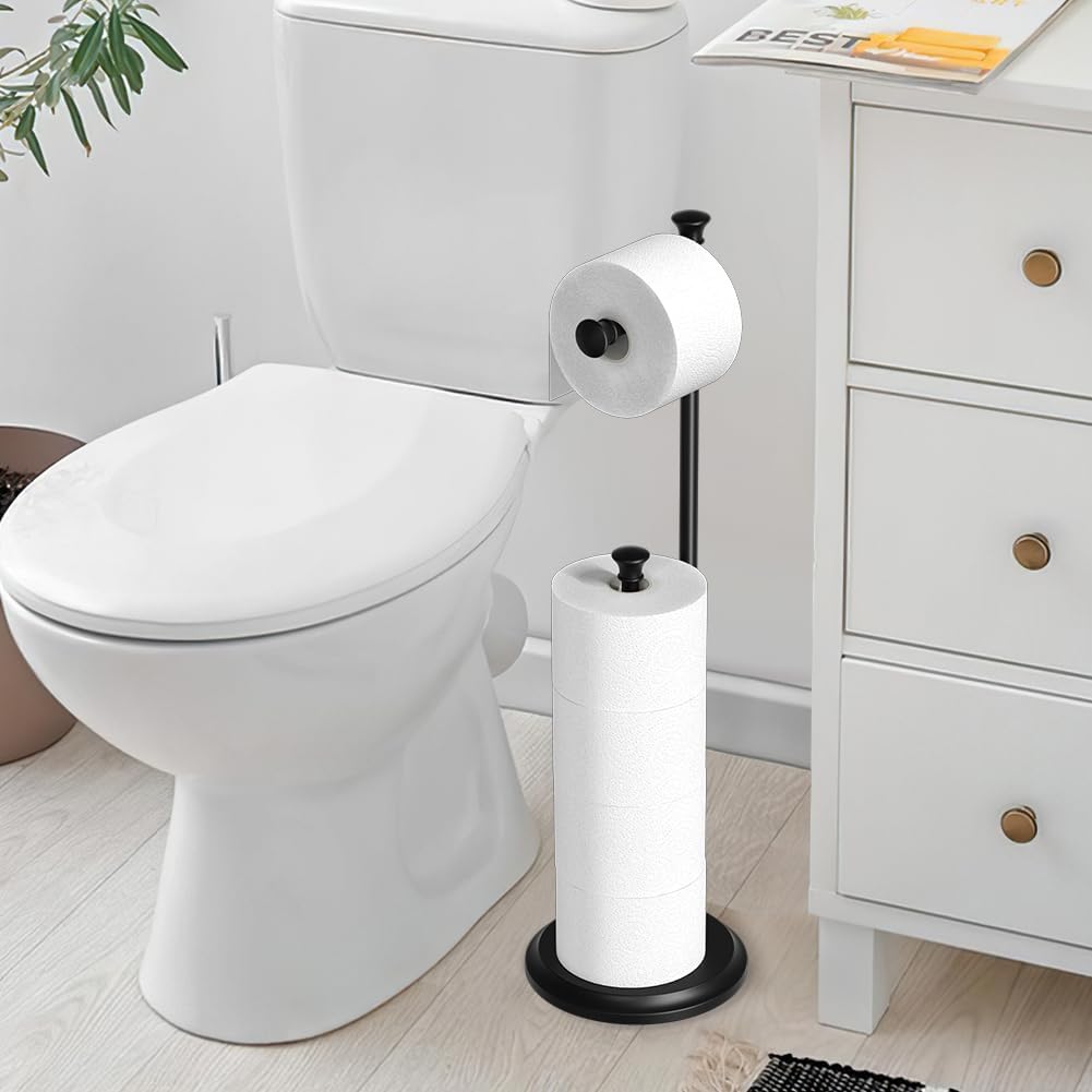 Toilet Paper Holder Free Standing, Black Toilet Paper Holder, Bathroom Storage for 5 Mega Rolls, 27.6”H