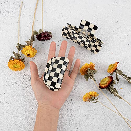 Framendino, 2 Pack Checkered Hair Clips Vintage Black-White Checkered Hair Claws French Barrettes Jaw Non Slip Checkerboard Clamps Hair Accessories For Women Girls Thick Thin Hair #TOP5