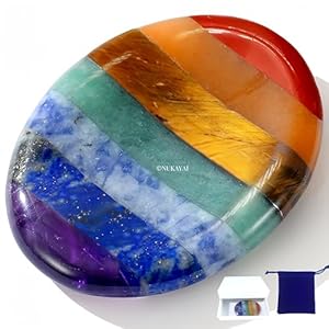 Thumb Worry Stone for Anxiety 7 Chakra Oval Crystals Healing Stones Meditation Accessories Calm Mental Health Gifts Real Natural Hand Carved Spiritual Decor Anxiety Depression Relief Items