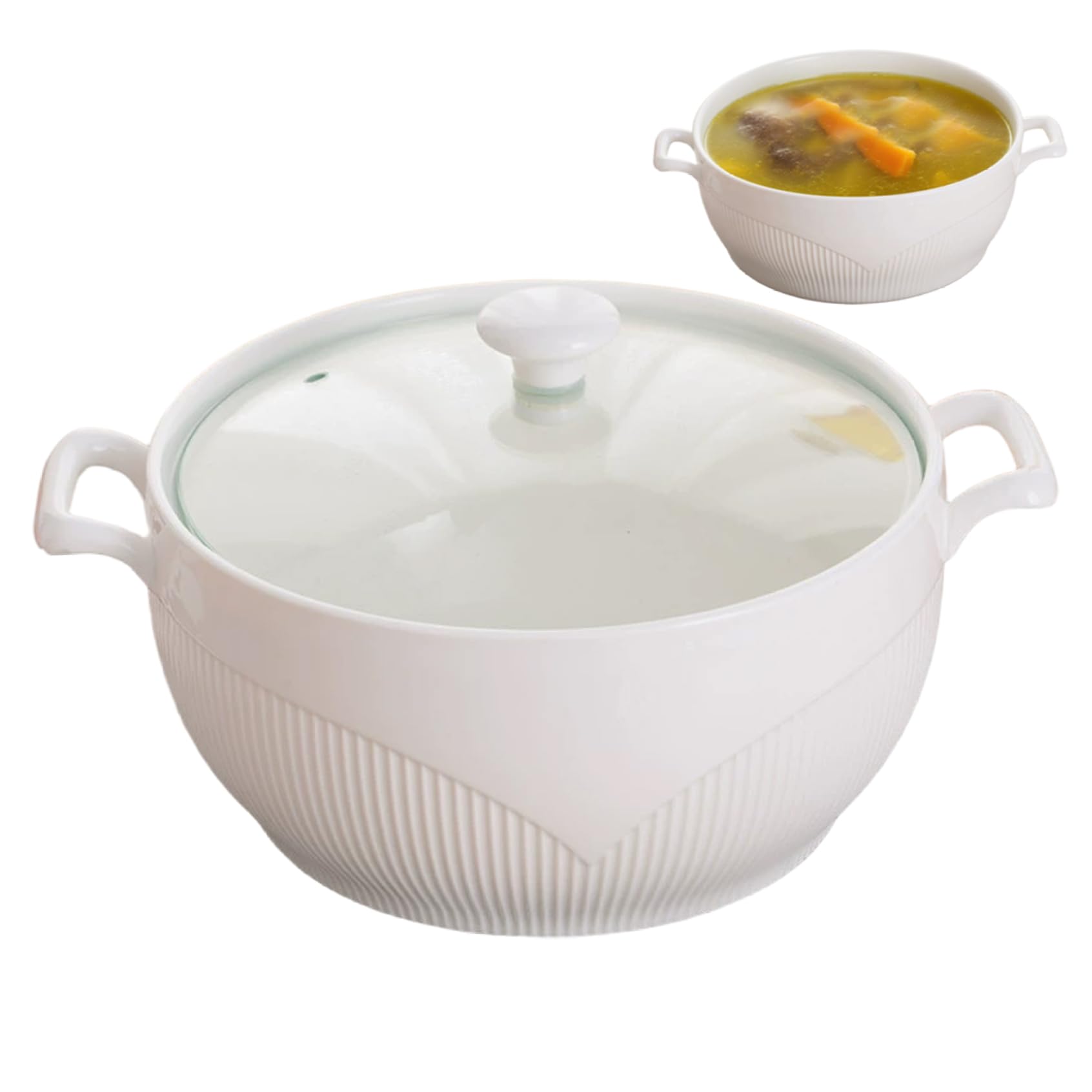 Soup Tureen Bols de service ronds en céramique de 2600 ml avec couvercles Bols à soupe résistants à la chaleur avec poignées Passe au micro-ondes pour la cuisine la maison du restaurant |.Accessoi