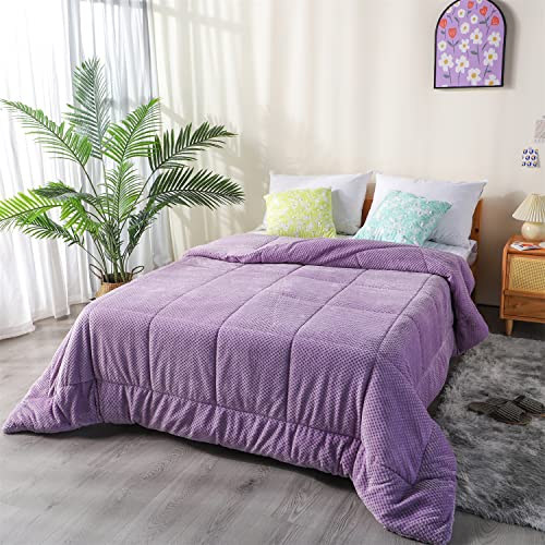 Domdec Luxurious Flannel Fleece Comforter With Plush Sherpa Back- Queen Size Bedding Coverlet-Textured Faux Fur Blanket-Machine Washable-Winter Warmth(90X90'', Rose), Purple #TOP2
