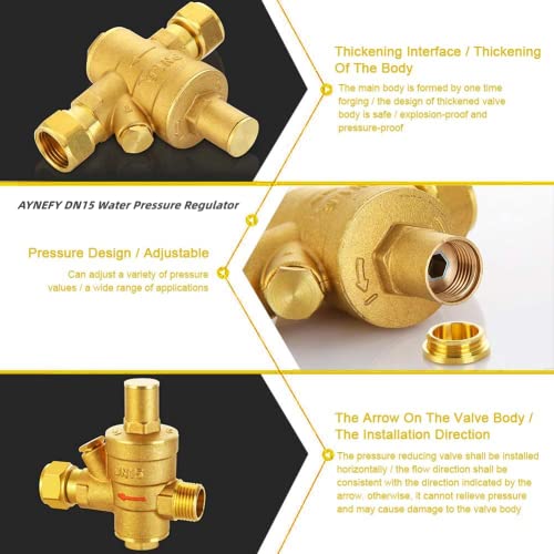 Water Pressure Valve, Brass DN15 Adjustable Water Pressure Regulator