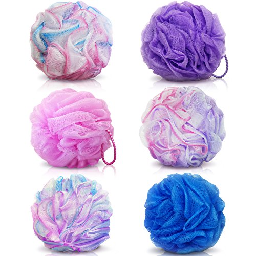 Loofah Bath Sponge 50g Set of 6 Pastel Colors by À La Paix - Soft Exfoliating Shower Lufa for Silky Skin - Long-Handled Mesh Body Poufs- Luffas for Men & Women - Soft Texture - Full Cleanse & Lather