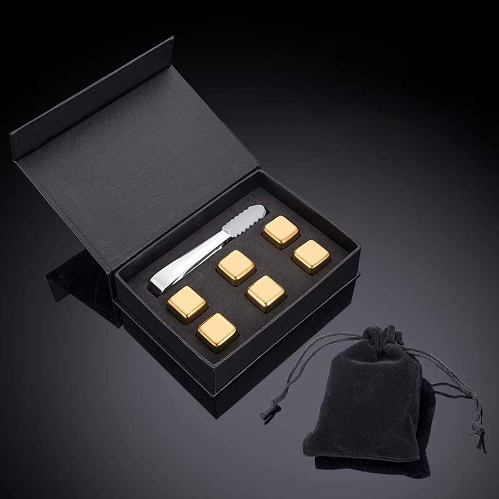 MALSSE Stone Stainless Steel Metal Ice Cubes Ice Cubes Stone Beverage Cooler Men ' s Tongs Gift Stones