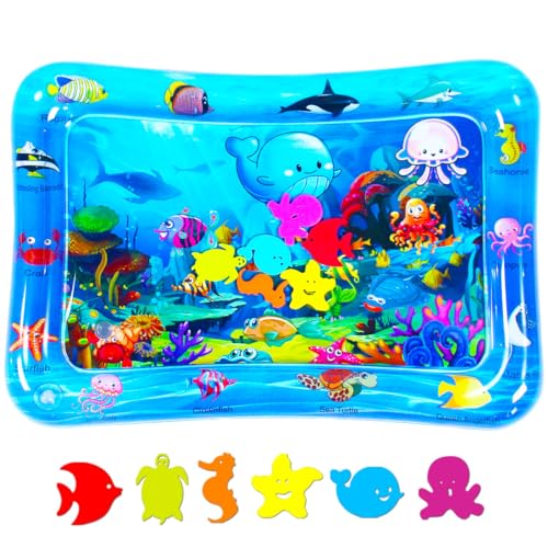 SUNSHINEMALL Wassermatte Baby Bpa Frei 66×50CM Wasserspielmatte Baby Wasser Spielmatte Sensorik Spielzeug Krabbelmatte Baby 3 6 9 Monate Tummy Time Toys Water Mat(Blaue Meereswelt)