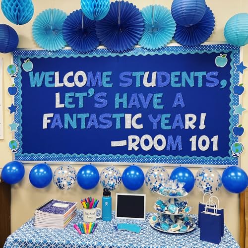 Image of Colarr 216 Pcs Glitter Bulletin Board Letters for Classroom Number Alphabet Punctuation Symbol Cutout 4'' Die-Cut Poster Letter with Adhesive Dot School Party Holiday Decor Display(Winter Color)