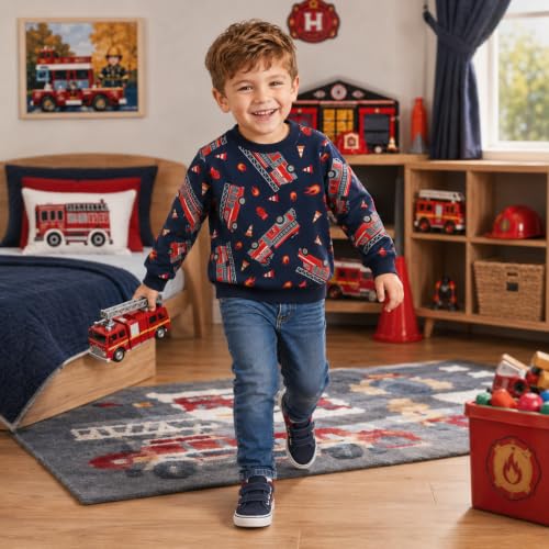 Image of Akyzic Toddler Boys Sweatshirts Cotton Crewneck Truck Shirt Dinosaur Long Sleeve Pullover Tops Tees 2-8T